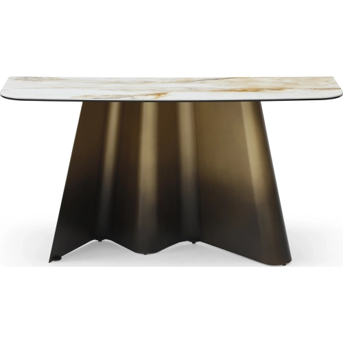 Bastione Console Table in White Marble Look & Ombre Bronze Gold